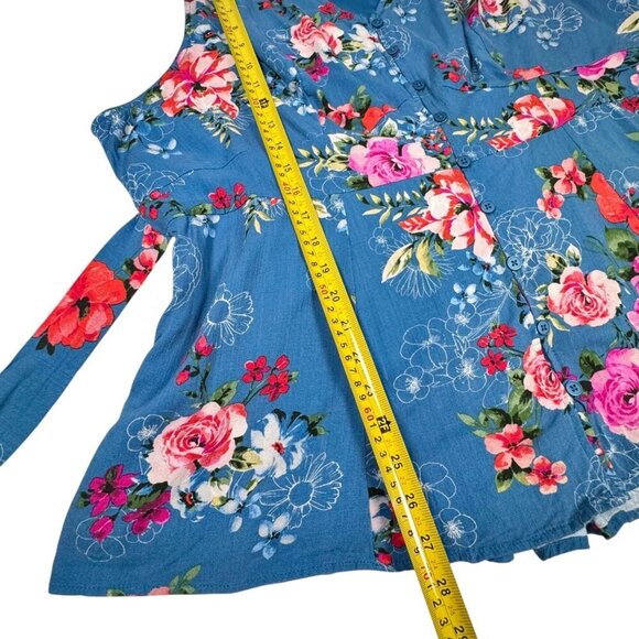 Torrid Floral Tank Blouse Sz.2 2XL Blue Sleeveless Peplum Boho Cottage Feminine - Picture 11 of 16